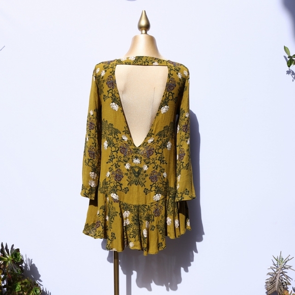 Free People Smooth Talker Tunic Boho mini dress in Mustard, Flowy, Small - Picture 4 of 8